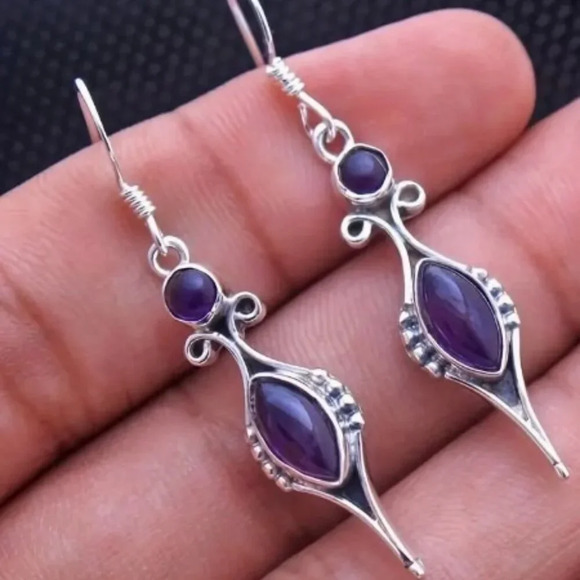 Amethyst Dangle Drop Earrings Vintage Elegant - Picture 1 of 3